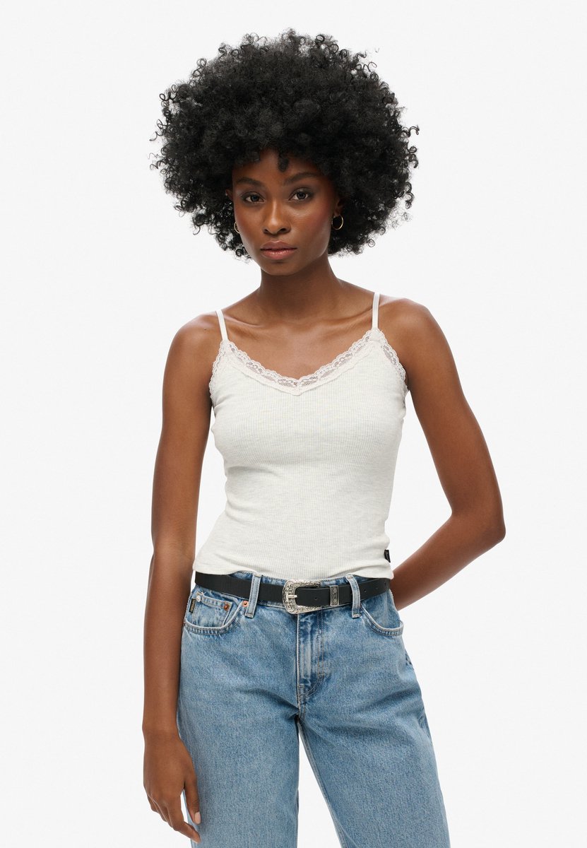 Superdry Essential camitopje met kanten boord Dames Vesten Light Ice Marl