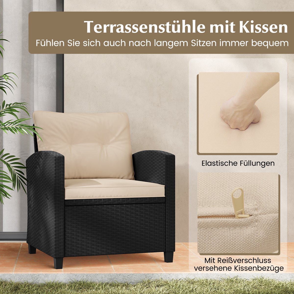 2-delige Tuinmeubelset, Weerbestendige Balkonset Van PP Balkonmeubelset Tuinstoel Met Tafel Terrasmeubels Tuinset Zitgroep Grijs Zb33173