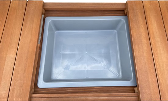 AXI Jardinière surélevée avec plan de travail coulissant, marron - Table de rempotage - Bois de pruche - 100 x 46 x 140 cm - Avec bac en plastique - Jardinière extérieur pratique avec espace de rangement