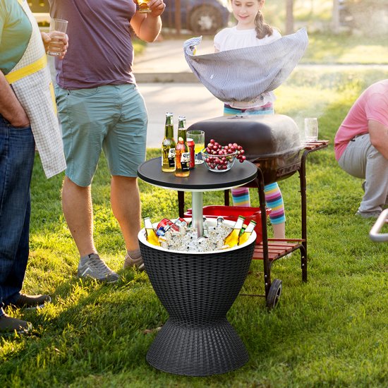 COSTWAY 3-in-1 Cool Bar, in hoogte verstelbare bijzettafel, 30 liter, outdoor bier- en wijnkoeler in rotanlook, drankkoeler met afvoergat, voor terras, party, zwembad, zwart van Merkloos — afbeelding 4