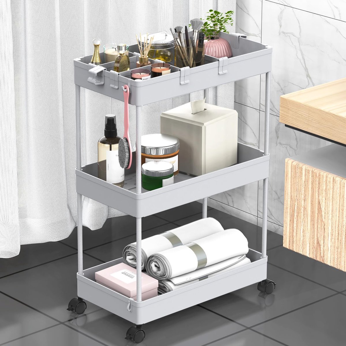 My Ninki ® Rolbare Opslagwagen met Drie Lagen voor Keuken, Badkamer en Meer