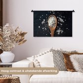 Wandkleed 60x40 cm - Wanddoek Meel - Hout - Lepel - Wandtapijt - Wandkleden