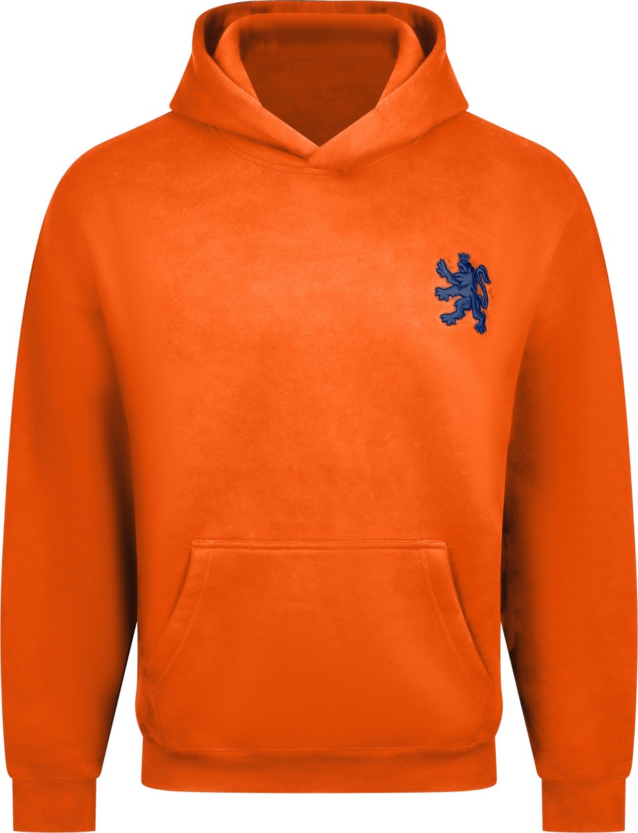 O.Leo - Oranje Hoodie heren & dames - Maat M - Blauw geborduurde leeuw - Premium katoenmix - Unisex pasvorm sweater