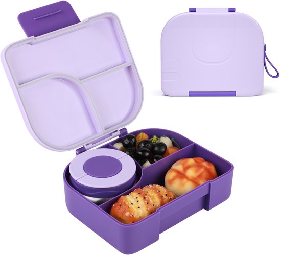 BentOH! Boîte à bento Enfants et Adultes - Violet - Boîte à lunch étanche avec compartiments - Compatible micro-ondes et lave-vaisselle - Comprend un ensemble de cuillères gratuit