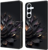 Zwart paars Lotus bloem - book case hoesje - telefoonhoesje geschikt voor Samsung Galaxy A56 / A36