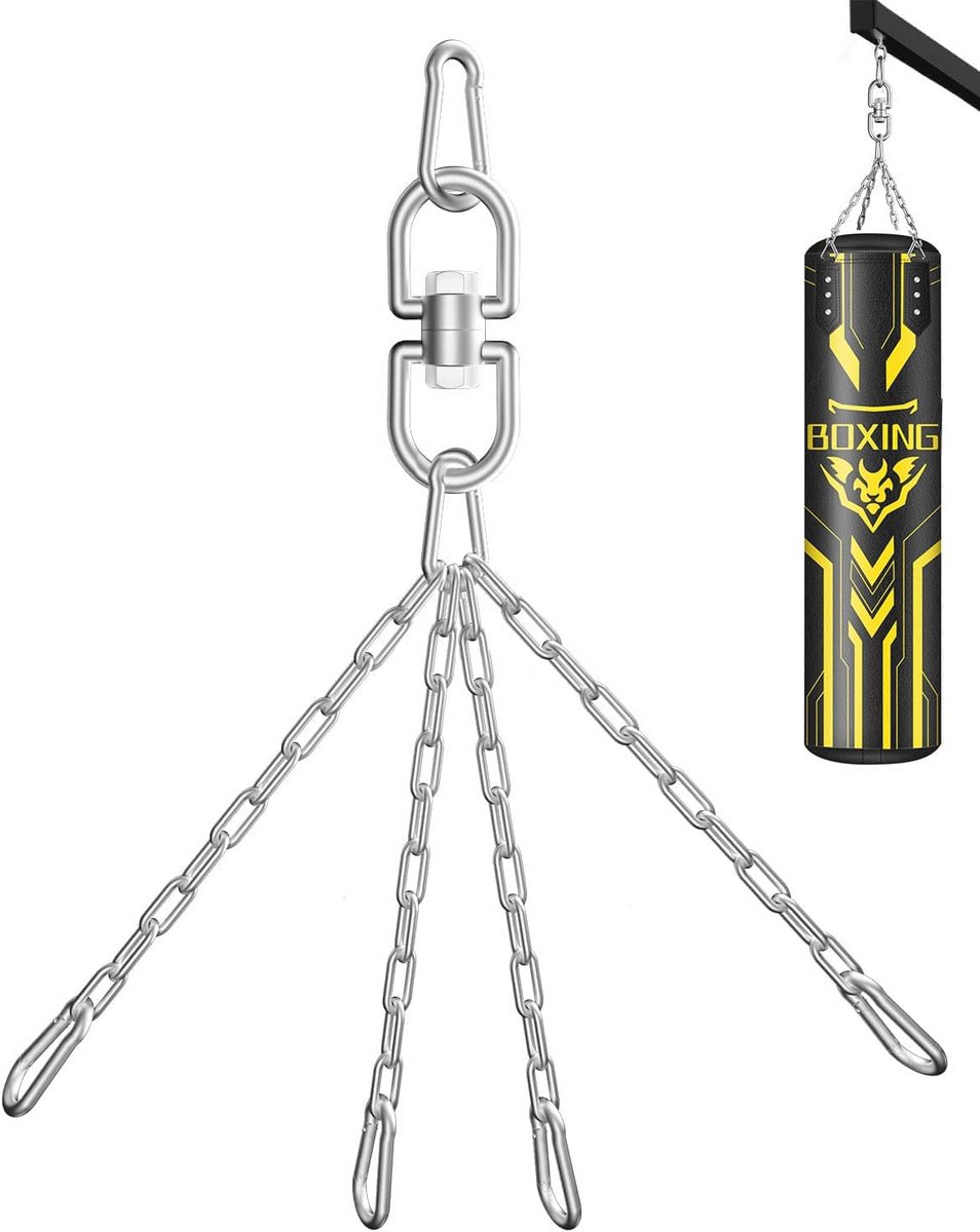 Bokszakhanger met 360° rotatie - Roestvrijstalen draaiketting met 4 karabijnhaken voor zware tassen, gymschommels, trapezes, yoga en hangmatten