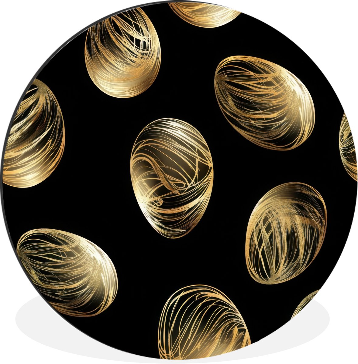 WallCircle Wandcirkel - Muurcirkel - Eieren - Goud - Patroon - Aluminium - Dibond - 30x30 cm - Binnen en Buiten Pasen