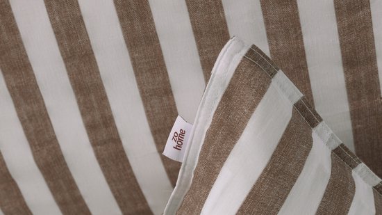 Zohome Dekbedovertrek Banda-di-Lino - Bedlinnen met Strepen - 140x220 - Taupe - Dekbedhoes van 100% Katoen — afbeelding 4