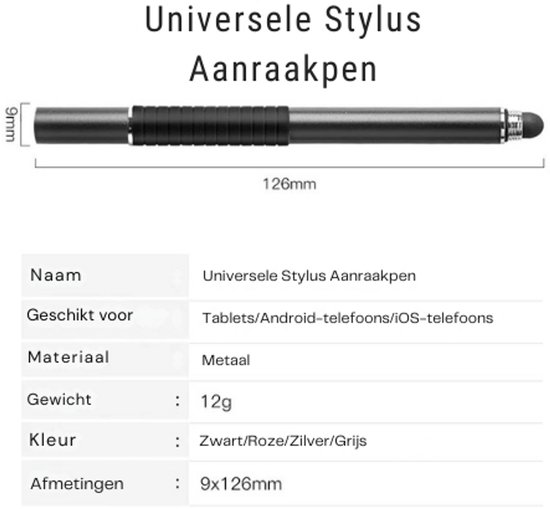 DrPhone SX Pro V7 Stylus Pen met Zijgrip + Disc Capacitief & Touch Stylus Rubber Punt -Geschikt voor o.a. voor Tablets / Telefoons - Universeel - Zilver van DrPhone — afbeelding 3