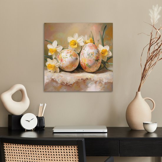 Poster 50x50 cm - Bloemen - Eieren - Geschilderd - Posters - Kamer decoratie - Wanddecoratie woonkamer - Muurdecoratie slaapkamer