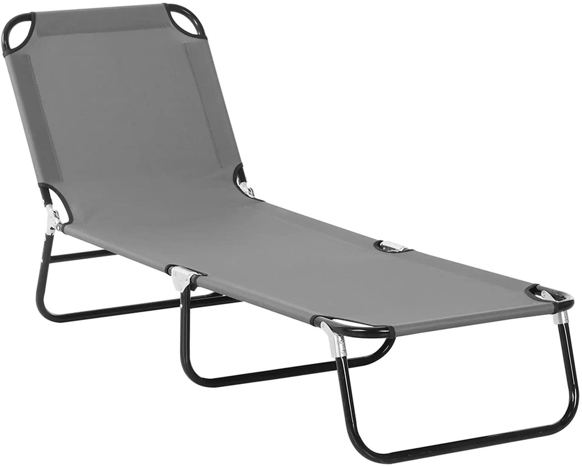 Sweiko Tuinstoel - Verstelbare rugleuning - Stoffen sneldrogend - Metalen frame - 188 x 56 x 28 cm - Grijs