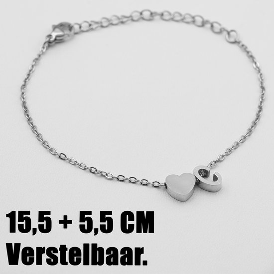 Letter M ketting + armband set op Cadeau Kaartje - Jouw initiaal, jouw verhaal - Zilverkleurig Stainless Steel - Initiaal & Hartje Hanger - Pax Amare