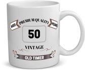 Akyol - Tasse à café vintage 50 ans - Tasse à thé - 49+1 - personnes qui ont eu 50 ans - Cadeau Sarah et Abraham 50 ans - anniversaire homme et femme - anniversaire - texte drôle - anniversaire - anniversaire - contenu 350 ML