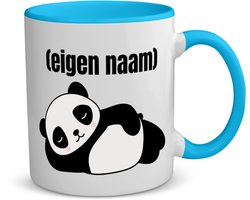 Akyol - liggende panda met eigen naam koffiemok - theemok - blauw - Panda - panda liefhebbers - iemand die houdt van panda's - verjaardag - cadeau - kado - 350 ML inhoud