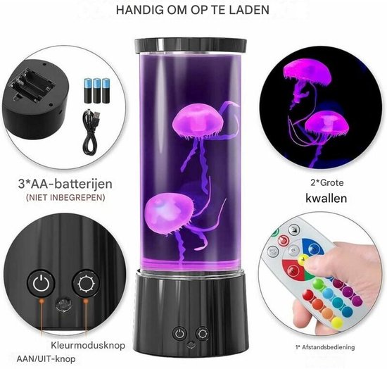 Nachtlampje - LED - Kwallenlamp - 16 kleuren - Lavalamp - Aquariumnachtlampje - Kwallen LED-lavalamp - Cadeau met afstandsbediening - Verjaardagscadeau voor dames Heren - Ontspanningsdecoratie — afbeelding 2