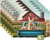 Sets de table - 6 pièces - 45x30 cm - Set de table en plastique - Lapin - Ferme - Oeufs - Dessous de plat - Décoration de table - Accessoires de décoration de table de cuisine - Décoration de Pâques