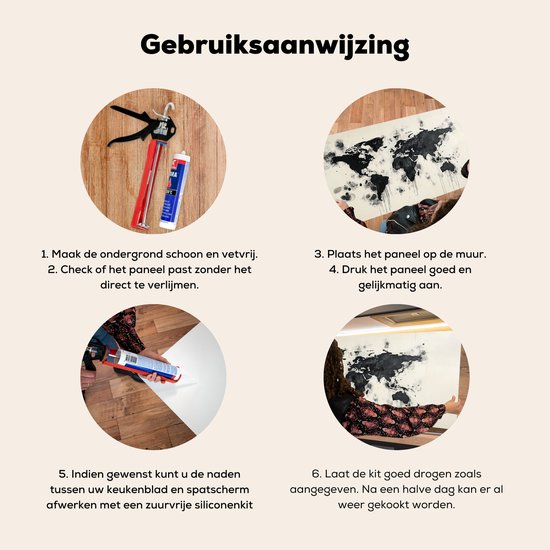 Spatscherm keuken 90x45 cm - Kookplaat achterwand Wereldkaart - Zwart - Inkt - Muurbeschermer - Spatwand fornuis - Hoogwaardig aluminium