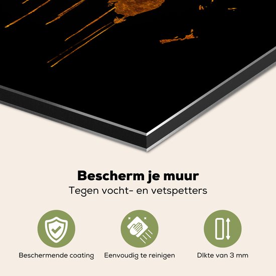 Crédence de Cuisinière en Aluminium 90x60 cm - Carte du monde - or - goutte à goutte - noir - Écran Pare-éclaboussures pour Plaque de Cuisson - Protection Murale