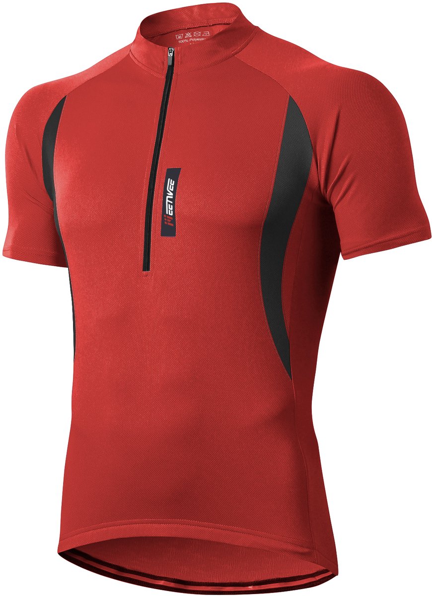 MEETYOO Herenfietsshirts Vochtafvoerend Korte mouwen Snel Fietsshirt Heren - Korte Mouwen - Wielershirt - Cycling ComfortFit Comfort Wielrenshirt Met 3 zakken en reflecterende strips-Rood-M