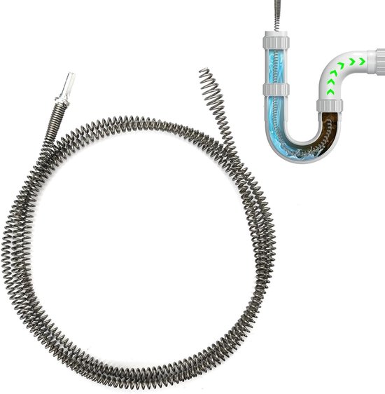 Riisoyu Universele afvoerspiraal, 3 m x 10 mm, buisreinigingsspiraal, buisreiniger, afvoerreiniger, buisreinigingsas met elektrische adapters, spiraal, keuken, gootsteen, kanaal