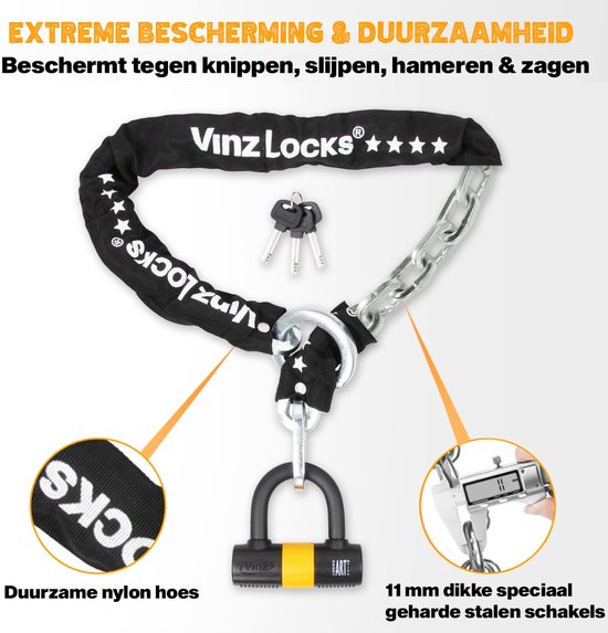 VINZ Trivor ART 4 Kettingslot - 150 cm Motorslot van Gehard Staal met Ring / Scooterslot met Hangslot / Schijfremslot van VINZ — afbeelding 5