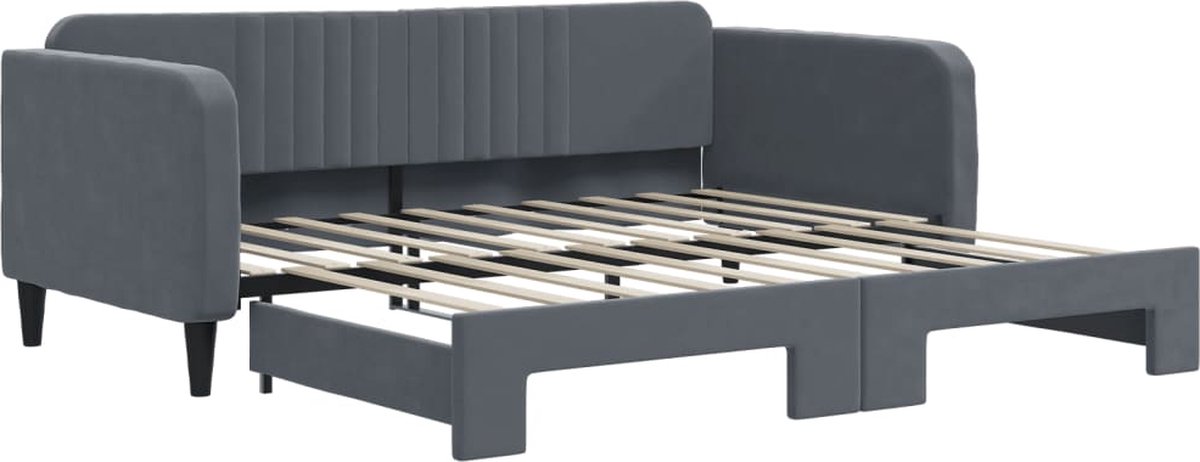 vidaXL - Slaapbank - met - onderschuifbed - 90x190 - cm - fluweel - donkergrijs