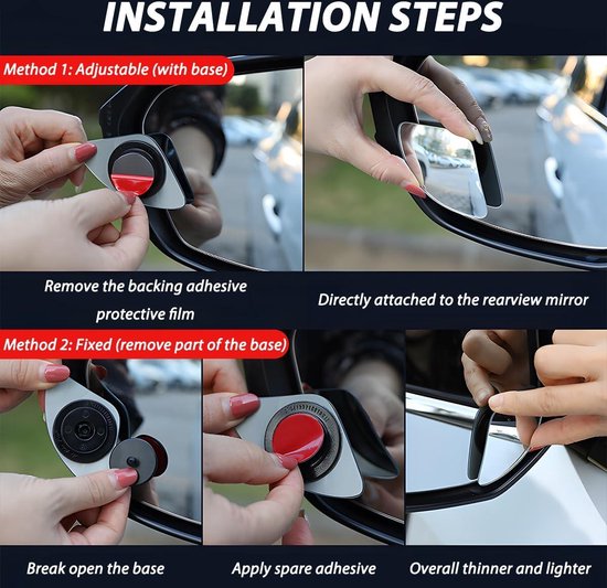 2 pièces en verre véritable grand angle 360 ​​° réglable en verre HD miroir d'angle mort de voiture - rétroviseur latéral d'angle mort de voiture.