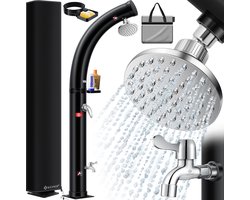 KESSER® Buitendouche zonneenergie - Tuindouche Solar 35 Liter Warm Water max. 60°C Camping Douche Geïntegreerde metalen douchebak inclusief Beschermhoes - Zwart