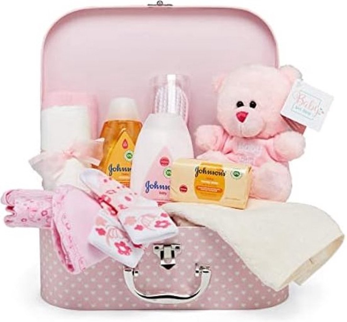 Babygeschenkset - Mand vol babyproducten - Babymeisje aandenkendoos