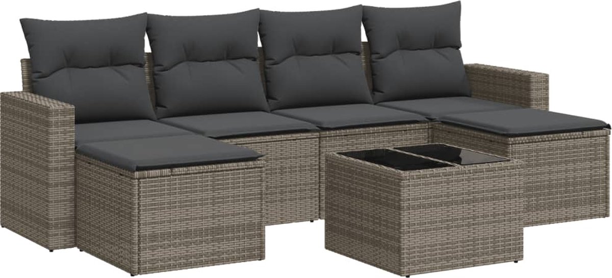 vidaXL 7-delige - Loungeset - met - kussens - poly - rattan - grijs