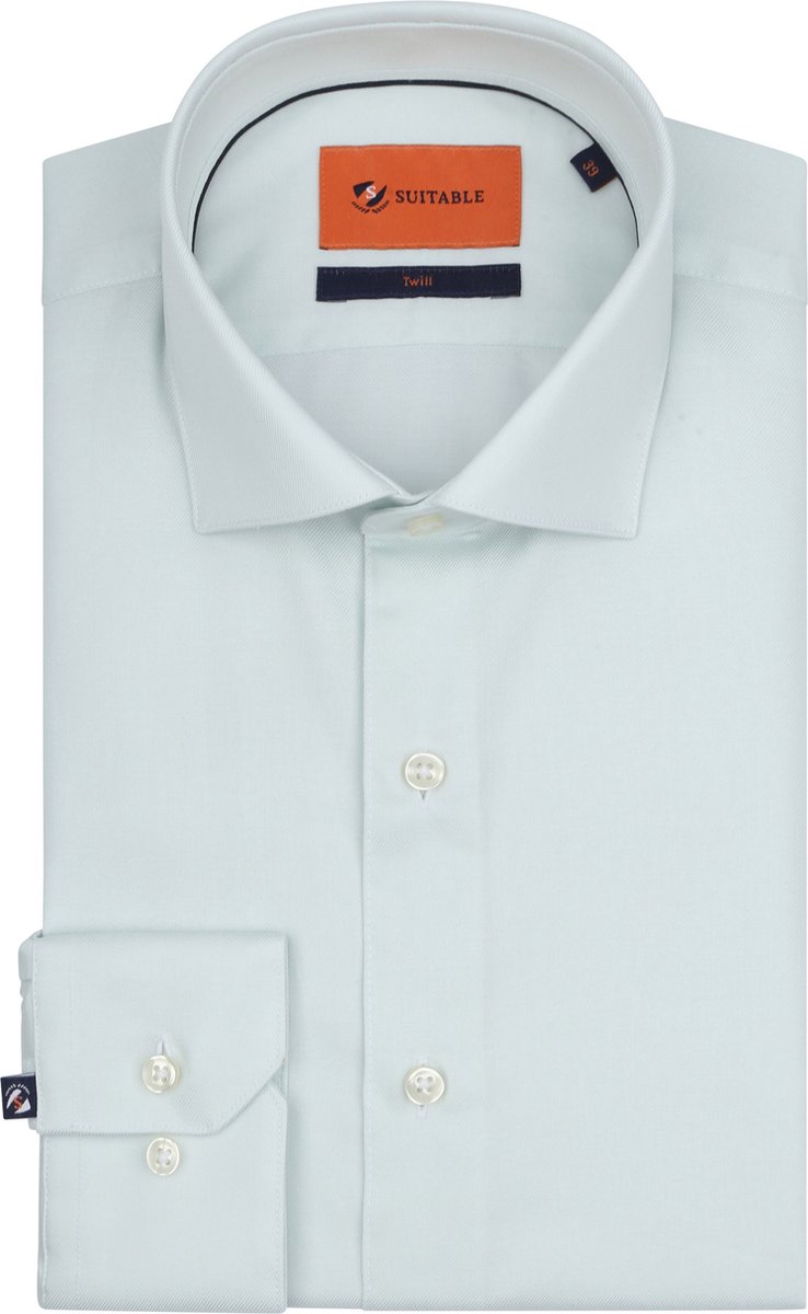 Suitable Overhemd Twill Groen - Maat 38 - Heren - Overhemden Formeel