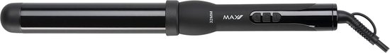 Zwarte Max Pro krultang met 32mm cilinder, zwarte handgreep met knoppen en gedraaid snoer.