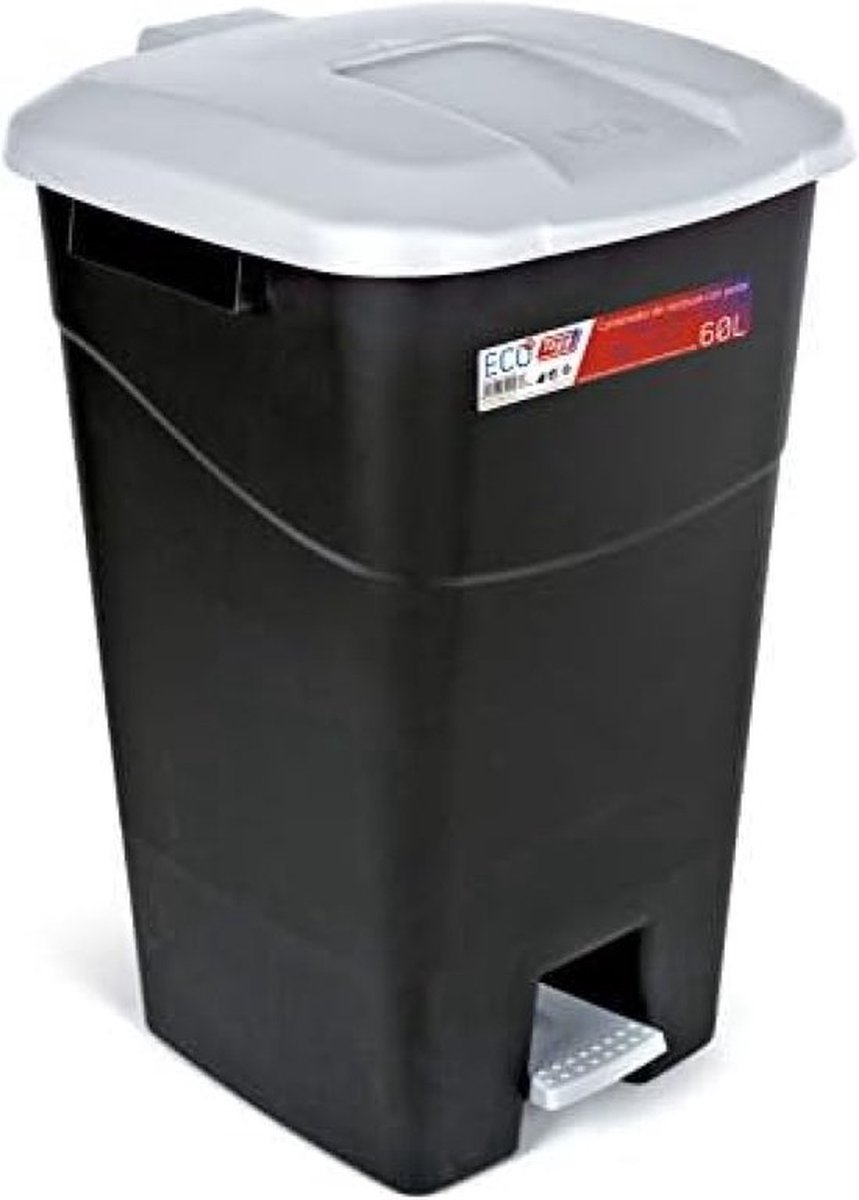 Grijs Afvalcontainer 60 liter met pedaal, zwarte bodem en groen deksel Made in Italy