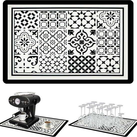 Siliconen koffiemat, 61 x 40 cm barmat met afneembare afwasmat - past onder koffiezetapparaat en afdruiprek Siliconen koffiemat, 61 x 40 cm barmat met afneembare afwasmat - past onder koffiezetapparaat en afdruiprek