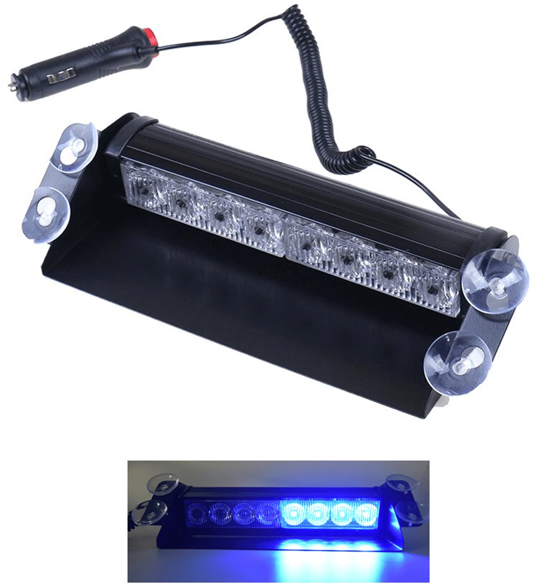 VCTparts® Raamflitser Blauw Led Stroboscoop Zwaailicht met Zuignappen en 12V Plug