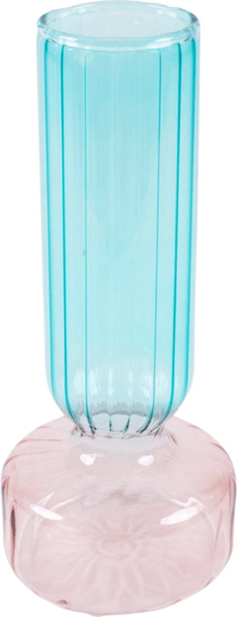 dekoratief Vaas blauw/roze, glas, 10x10x22cm | A254007