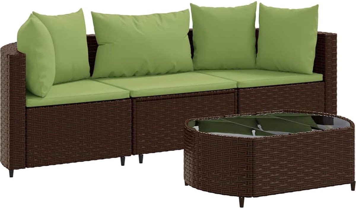 Bruine poly rattan loungeset met kussens voor buiten - The Living Store.