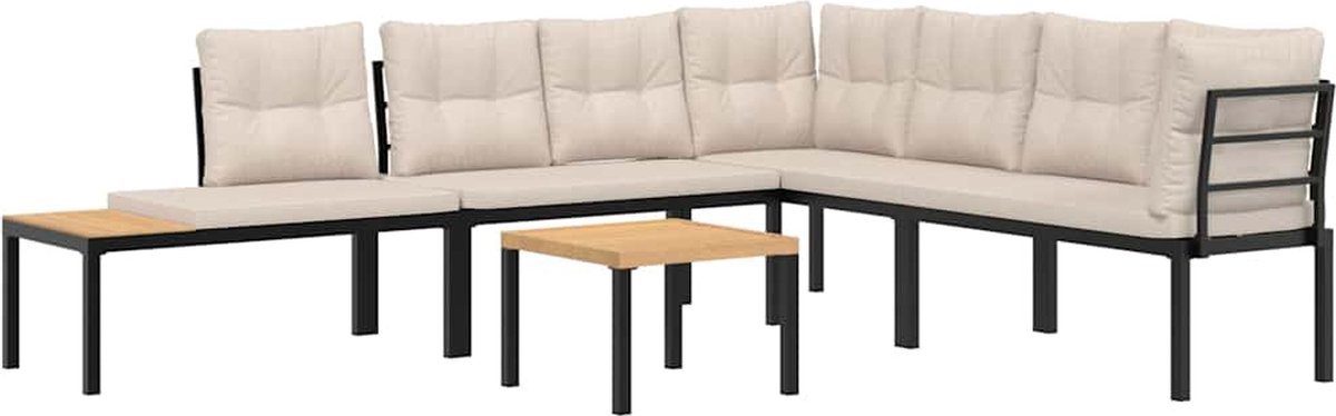 The Living Store 5-delige Loungeset met kussens gepoedercoat staal zwart - Tuinstoel - Tuinset - Buitendecoratie - Lounge Set - Garden Furniture