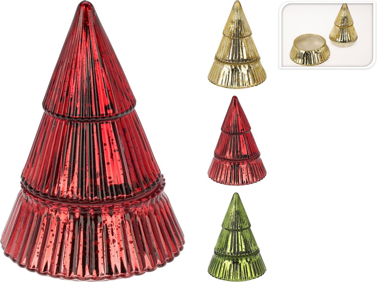 Geurkaars in kerstboom glas met deksel