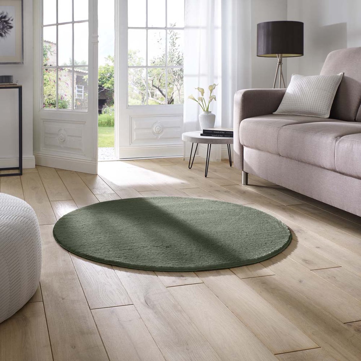 Zacht rond vloerkleed - Loft donkergroen (wasbaar 30°C) 120 cm