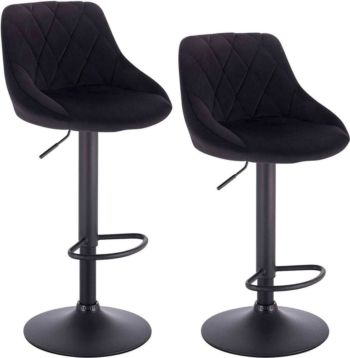 Bolt Edge Designer Barkruk - Zwart - Velvet - Ergonomisch - Verstelbaar - Zithoogte 60-82cm - Set van 2