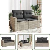 vidaXL Tuinset - Tuinbank - Tuinbank 2-zits met kussens poly rattan lichtgrijs - Lounge Set - Buitendecoratie - Outdoor Furniture