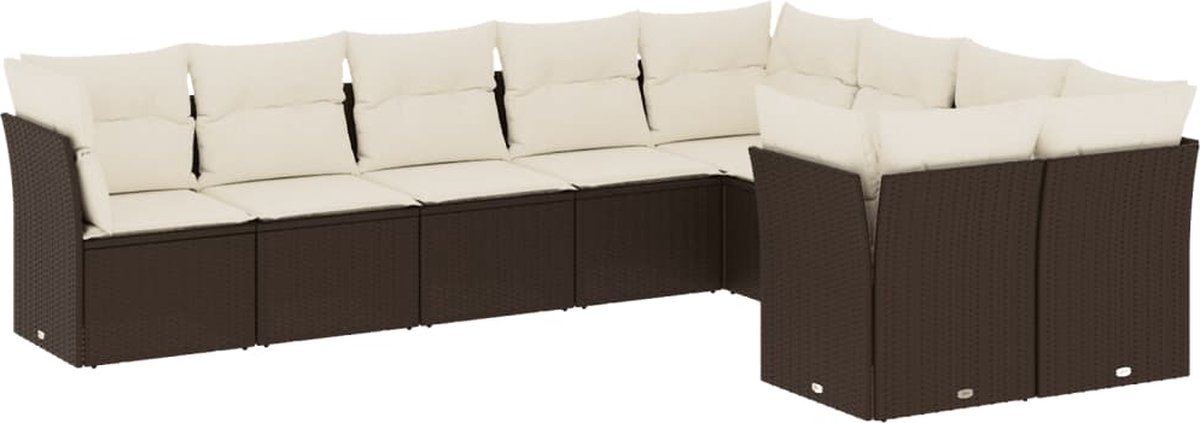 Bruine poly rattan loungeset met kussens voor buiten - Tuinmeubilair met Buis Meubels.