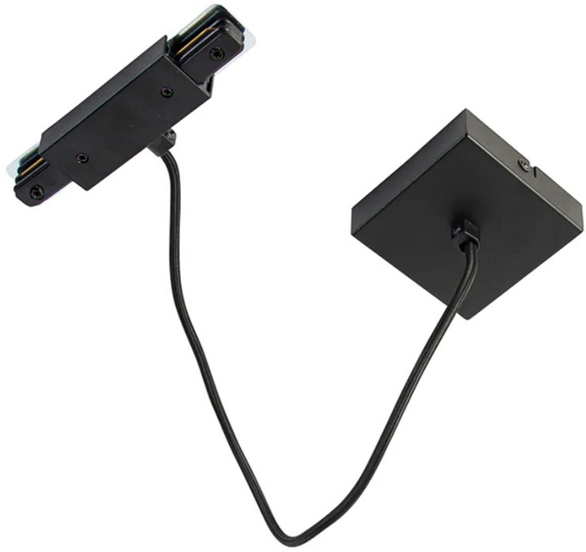 Qub Middenvoeding met Vierkante Montageplaat – Zwart – voor 1-Fase Railverlichting