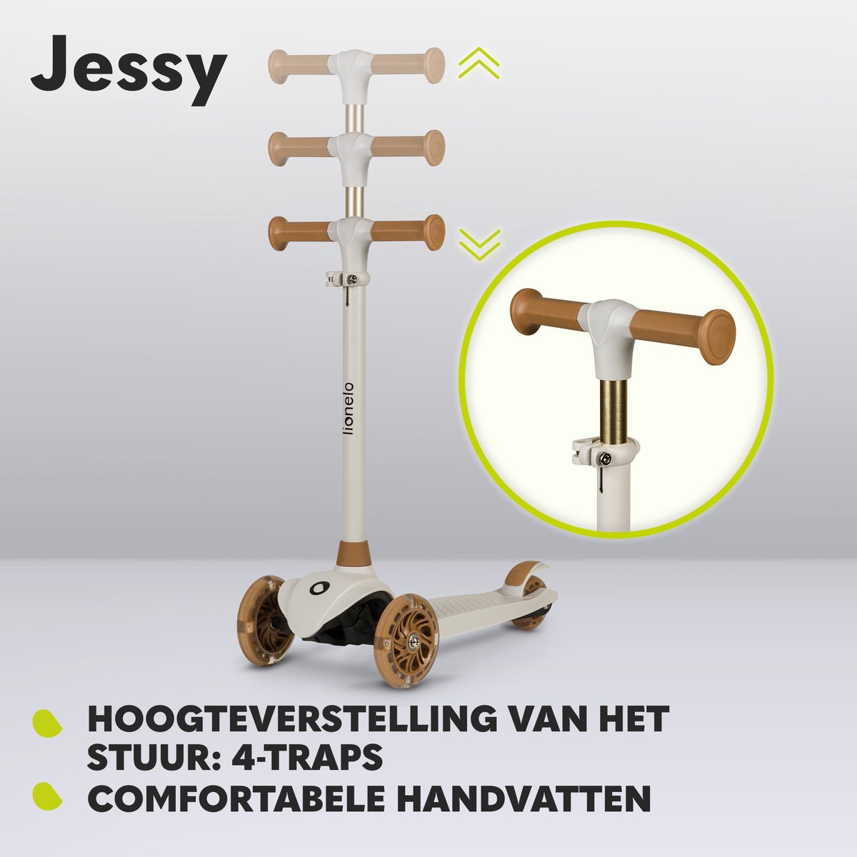 Lionelo Jessy Kinderstep - 3 wielen Step - Speelgoed voor kinderen van 3+ - tot 50kg - LED verlichting in de wielen - hoogte verstelbaar 65-70-75-80 cm — afbeelding 11