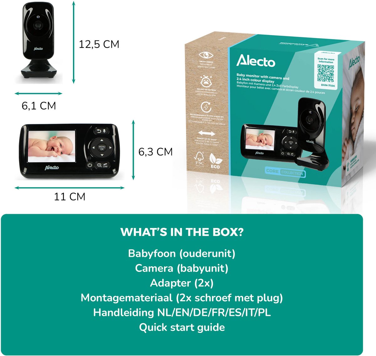 Afbeelding 2 van Alecto DVM71BK - Babyfoon met camera - Temperatuurweergave - Zwart