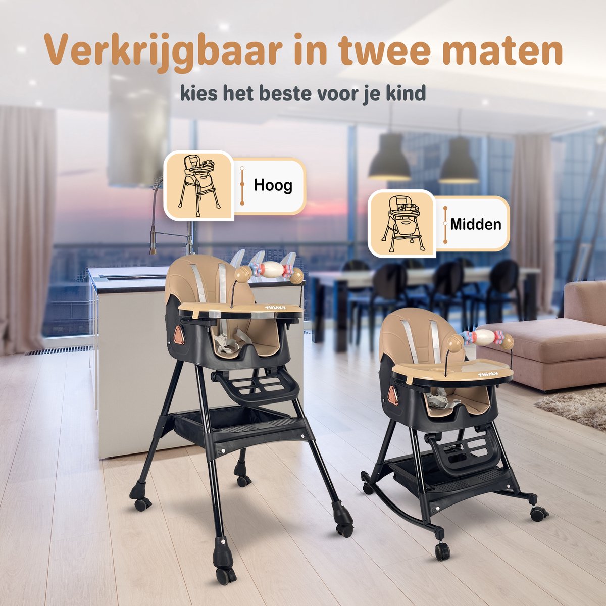 Twinky® Kinderstoel SWING – 3-in-1 Kinderstoeltje Set met Schommel – Inklapbare Eetstoel & Baby Wagentje en Babystoel Voor Aan Tafel – Kinderzetel, Peuterstoeltje en Meegroeistoel in 1 — afbeelding 9