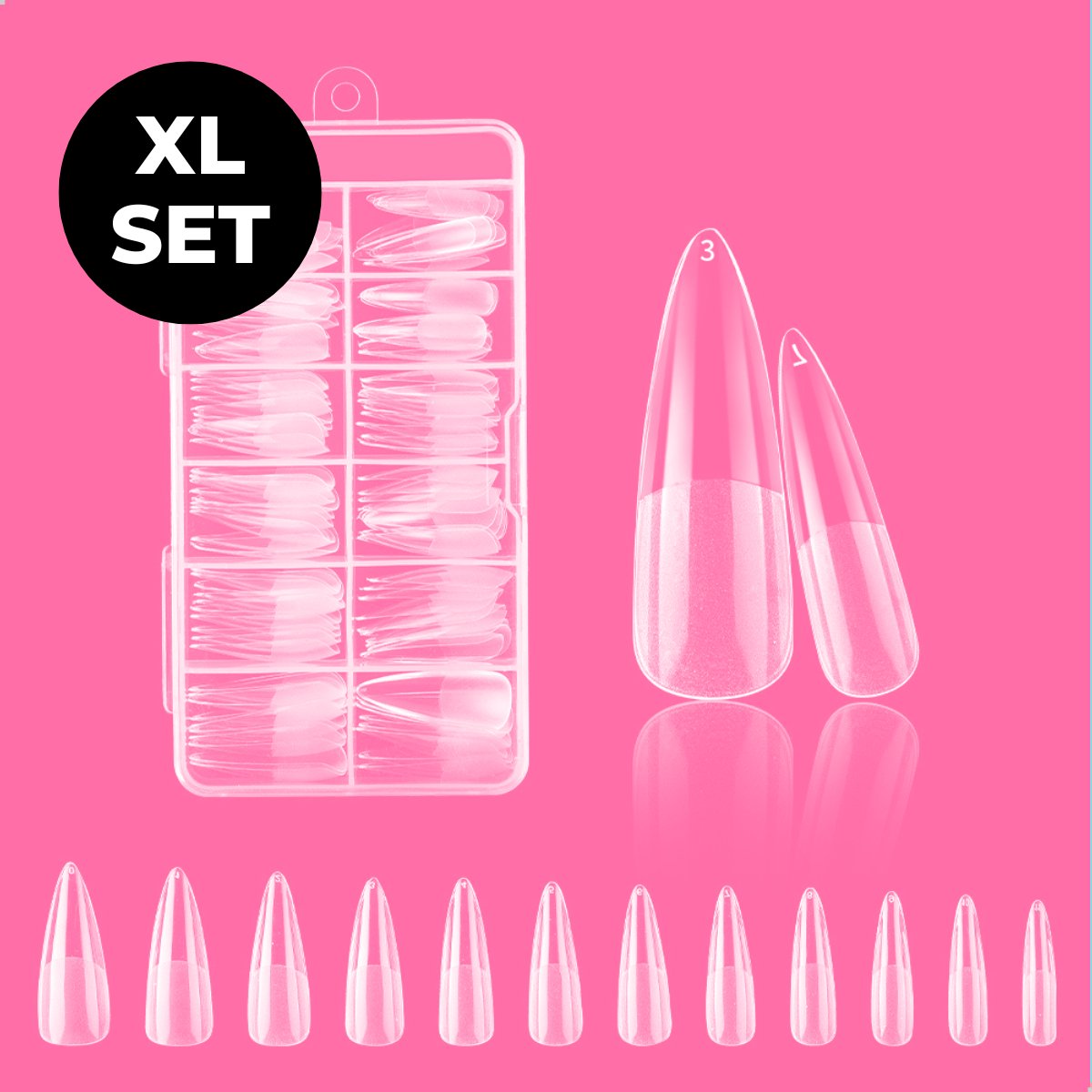 Renalux - Nageltips Stiletto - Nageltips voor Gelnagels - Nageltips Naturel - Nageltips Transparant Set - Nepnagels - Kunstnagels - Plaknagels - Press On Nails - 120 Stuks