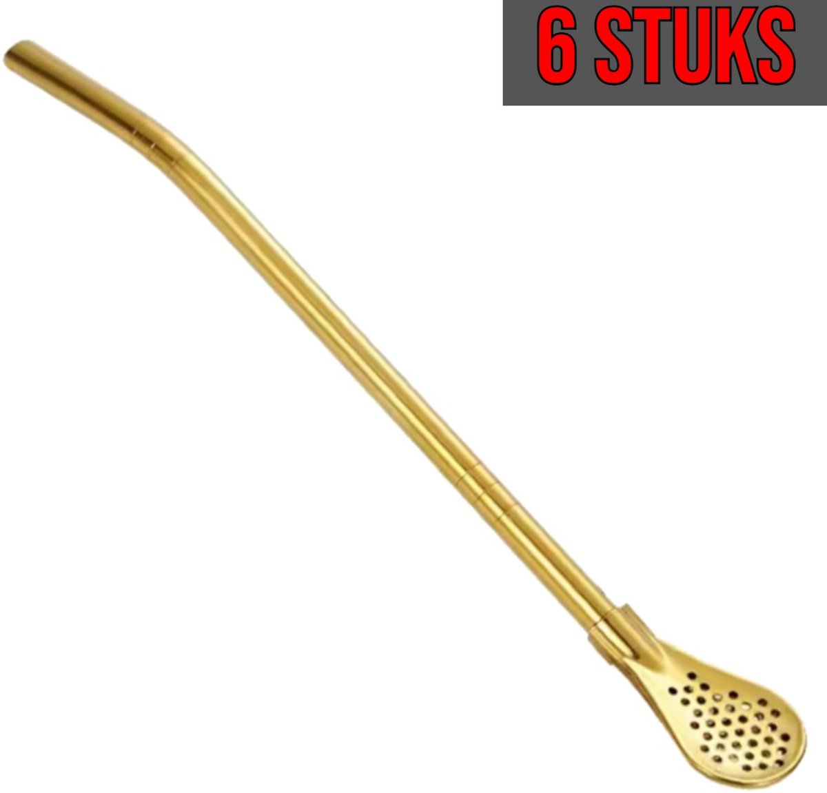 BORVAT® - RVS Theezeef – Bombilla Yerba Mate Rietje – Roestvrijstalen Theefilter & Drinkaccessoire - 6 Stuks - Geel