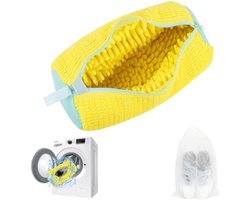 Schoenenzak, waszak, schoenwaszak, schoenen waszak, met 360° reinigingsdons en ritssluiting, herbruikbare netschoenen, waszak, schoen voor wasmachine en droger (geel)